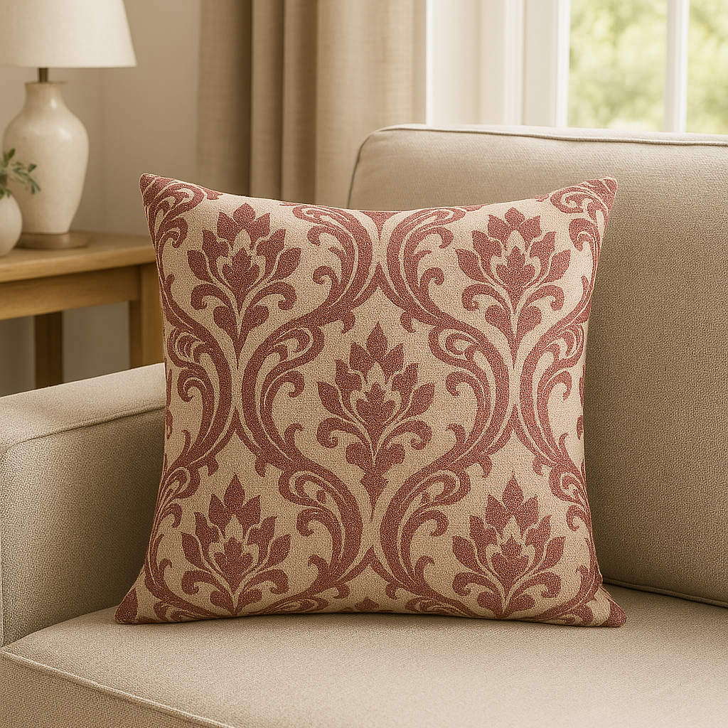 Handmade Leyburn Spice Cushion Cover – Warm Damask Accent