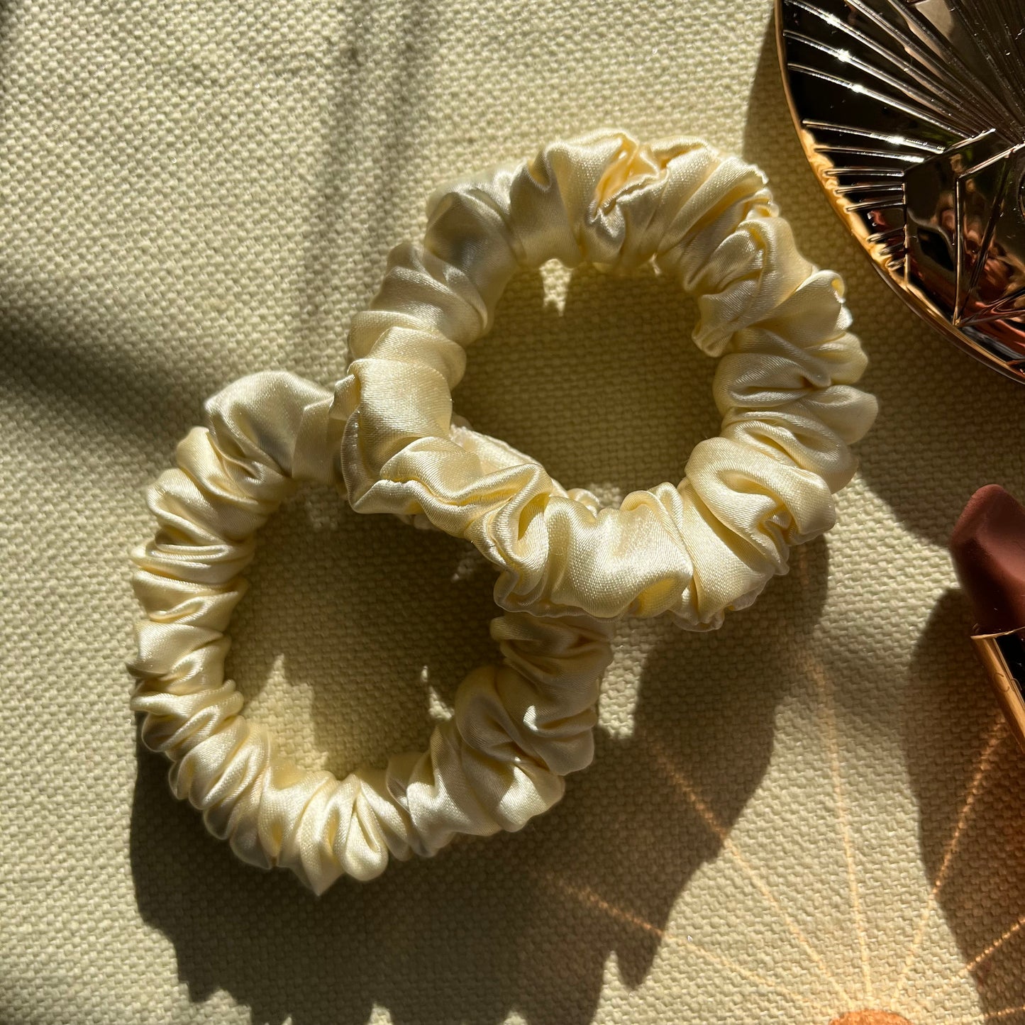 Cream Satin Scrunchies Set - Handmade Silk Hair Accessories