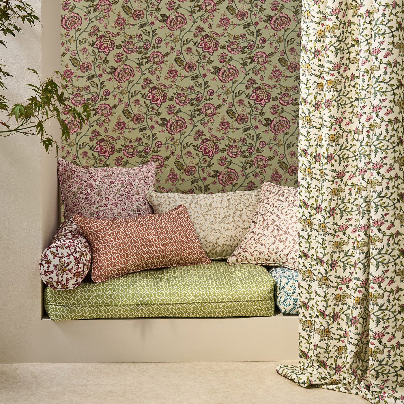 Clarke & Clarke Hathi Sage/blush Roman Blind