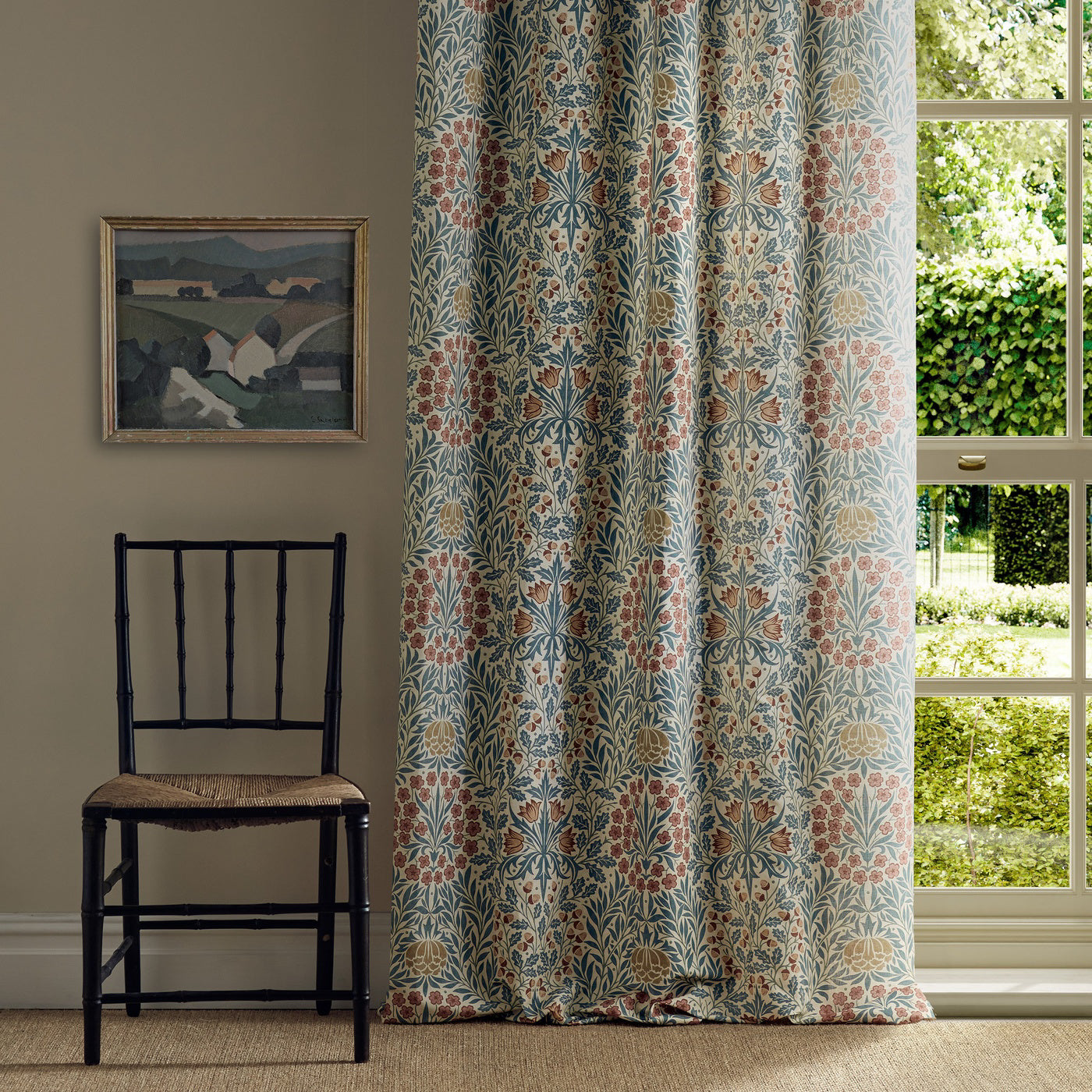 Morris Daisy & Oak Madder/Teal Fabric By The Metre
