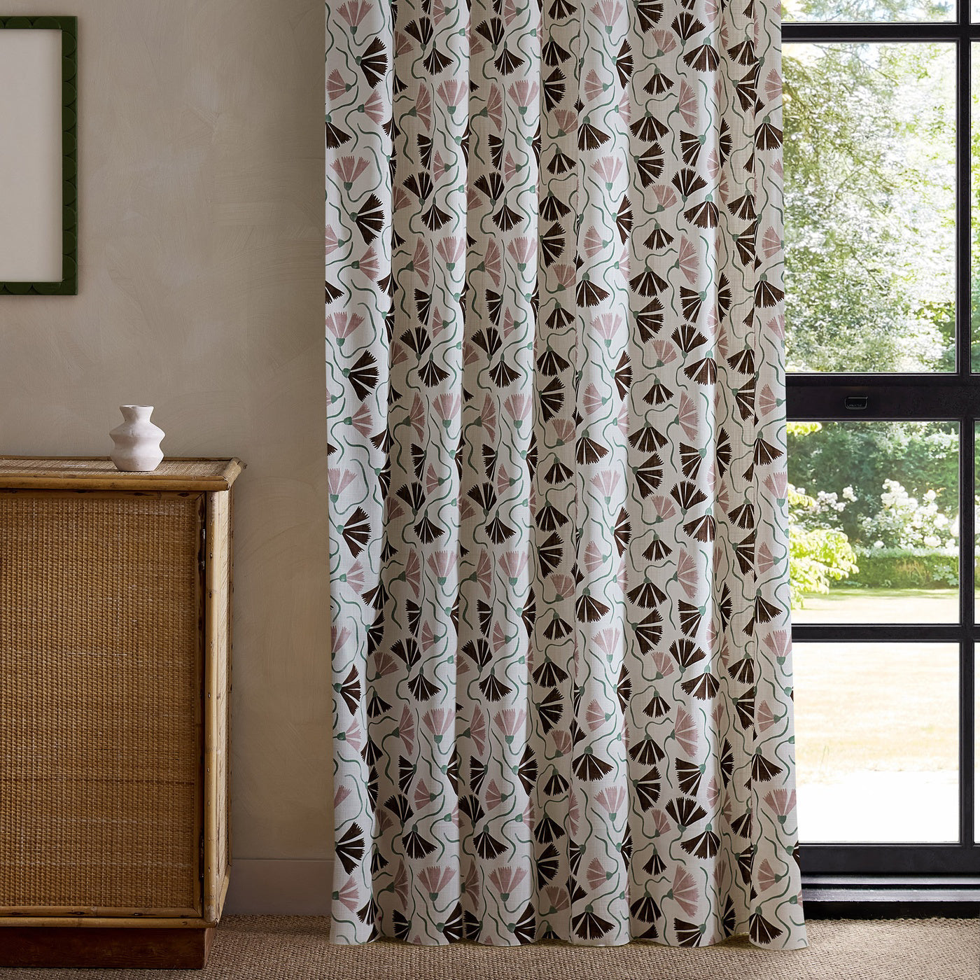 Scion Fringed Poppy Print Dusk Pink/Chestnut Fabric By The Metre