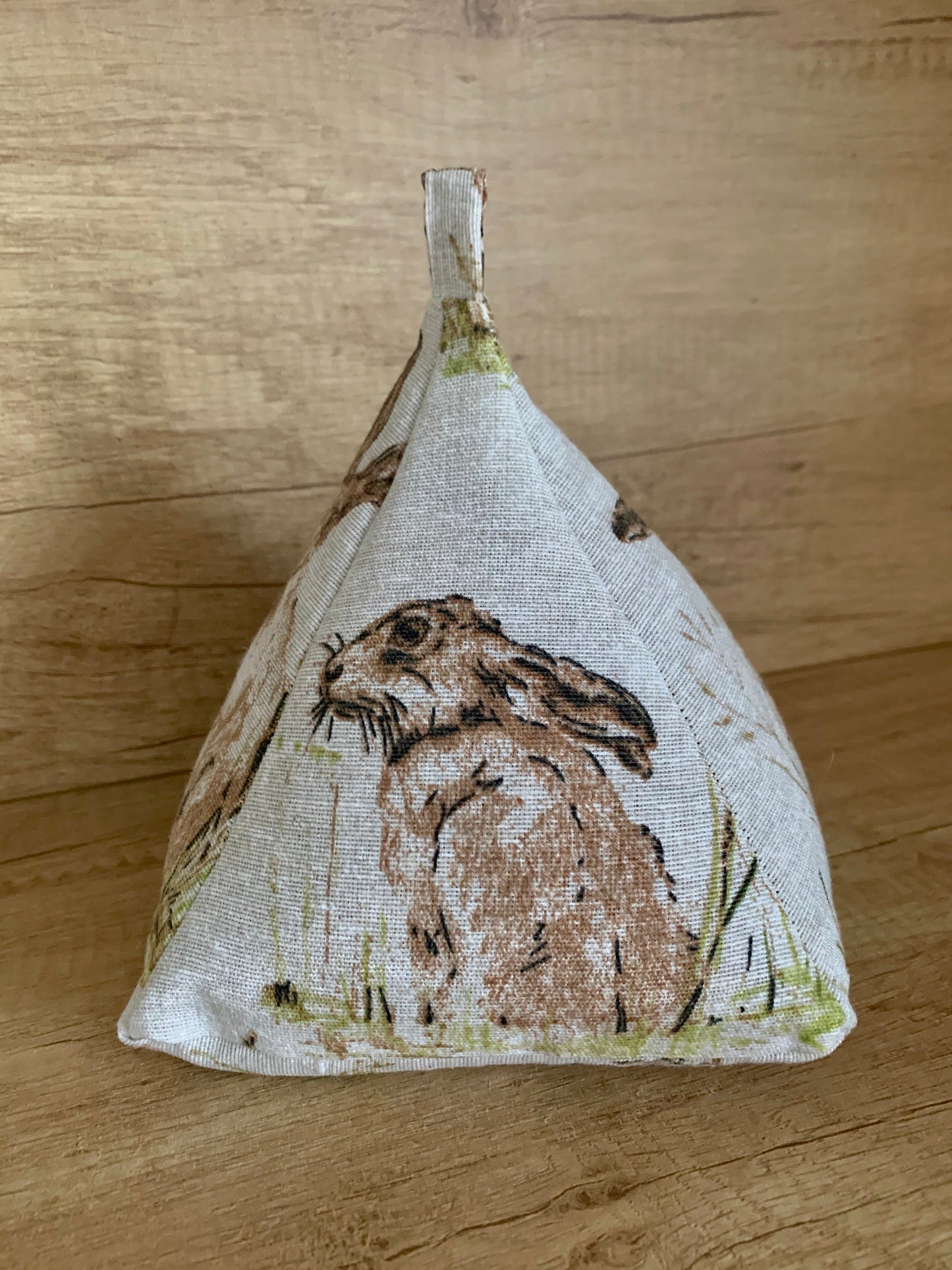 Wild Hare Rabbit Woodland Print Filled Pyramid Door Stop Fabric Weighted