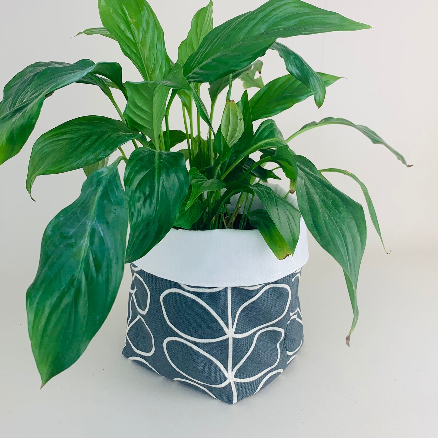 Cool Grey Stem Scandi Print Plant Pot Cover, Linen Storage Basket, Mid Century, House Plant Cover, Indoor Planter, Housewarming Gift