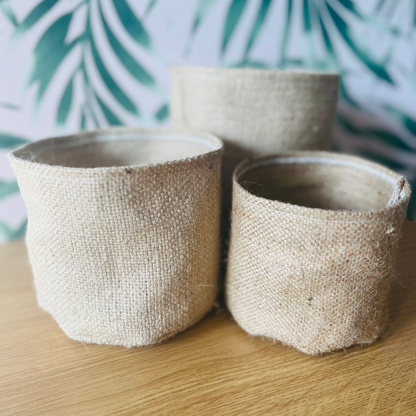 Rustic Hessian Burlap Plant Pot Cover, Storage Basket, Mid Century Chic, House Plant Cover, Indoor Planter
