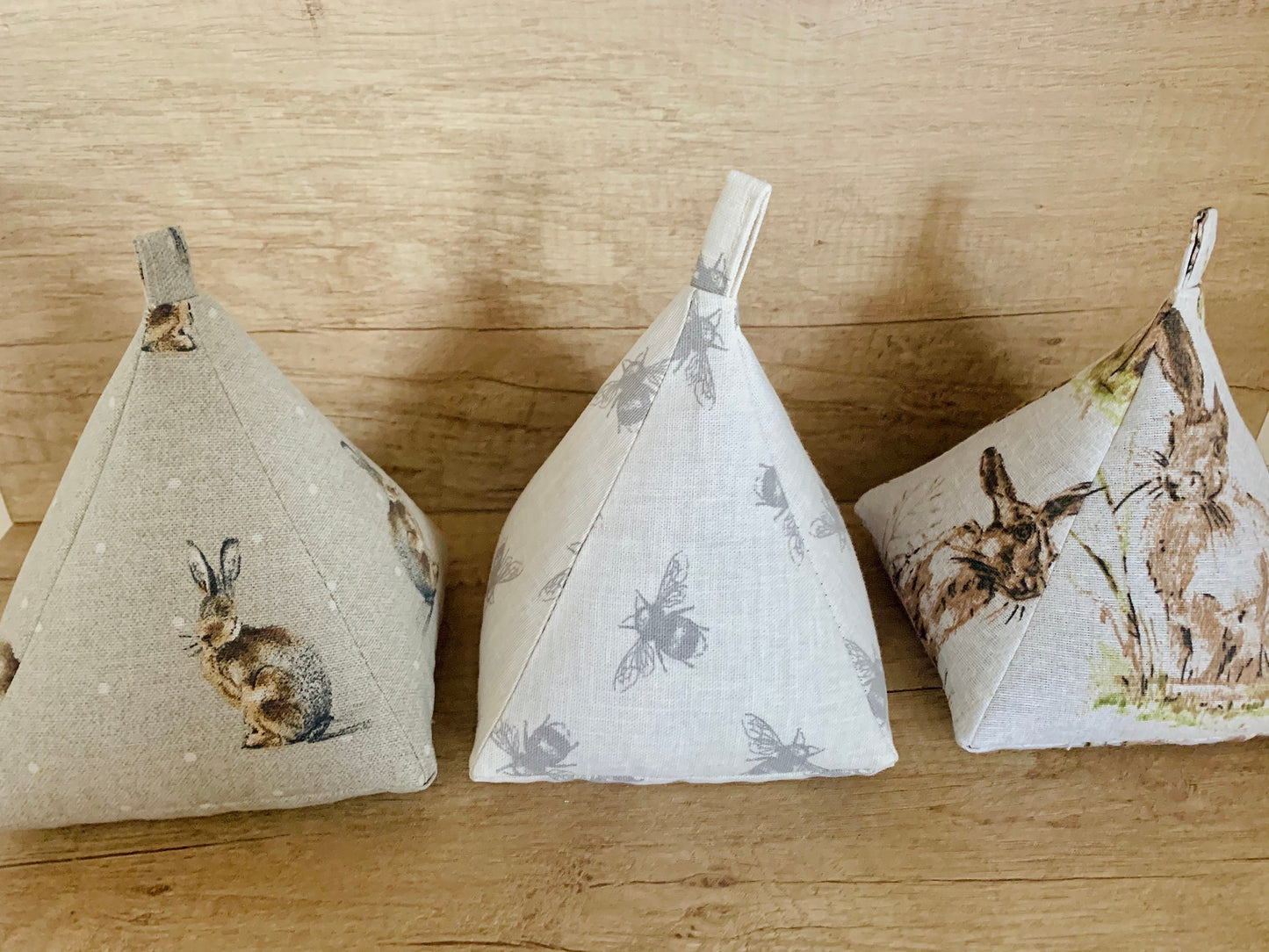Wild Hare Rabbit Woodland Print Filled Pyramid Door Stop Fabric Weighted