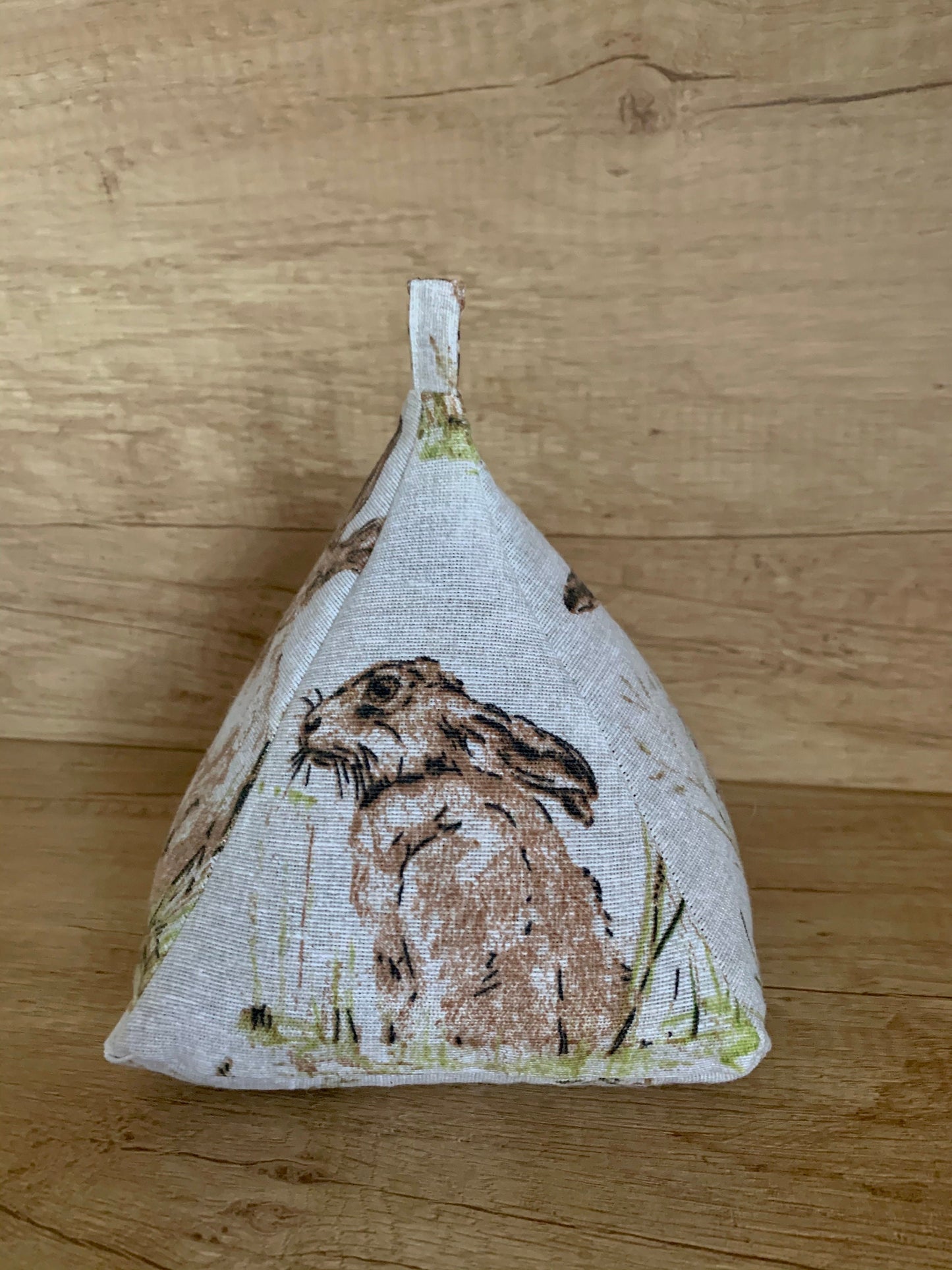 Wild Hare Rabbit Woodland Print Filled Pyramid Door Stop Fabric Weighted