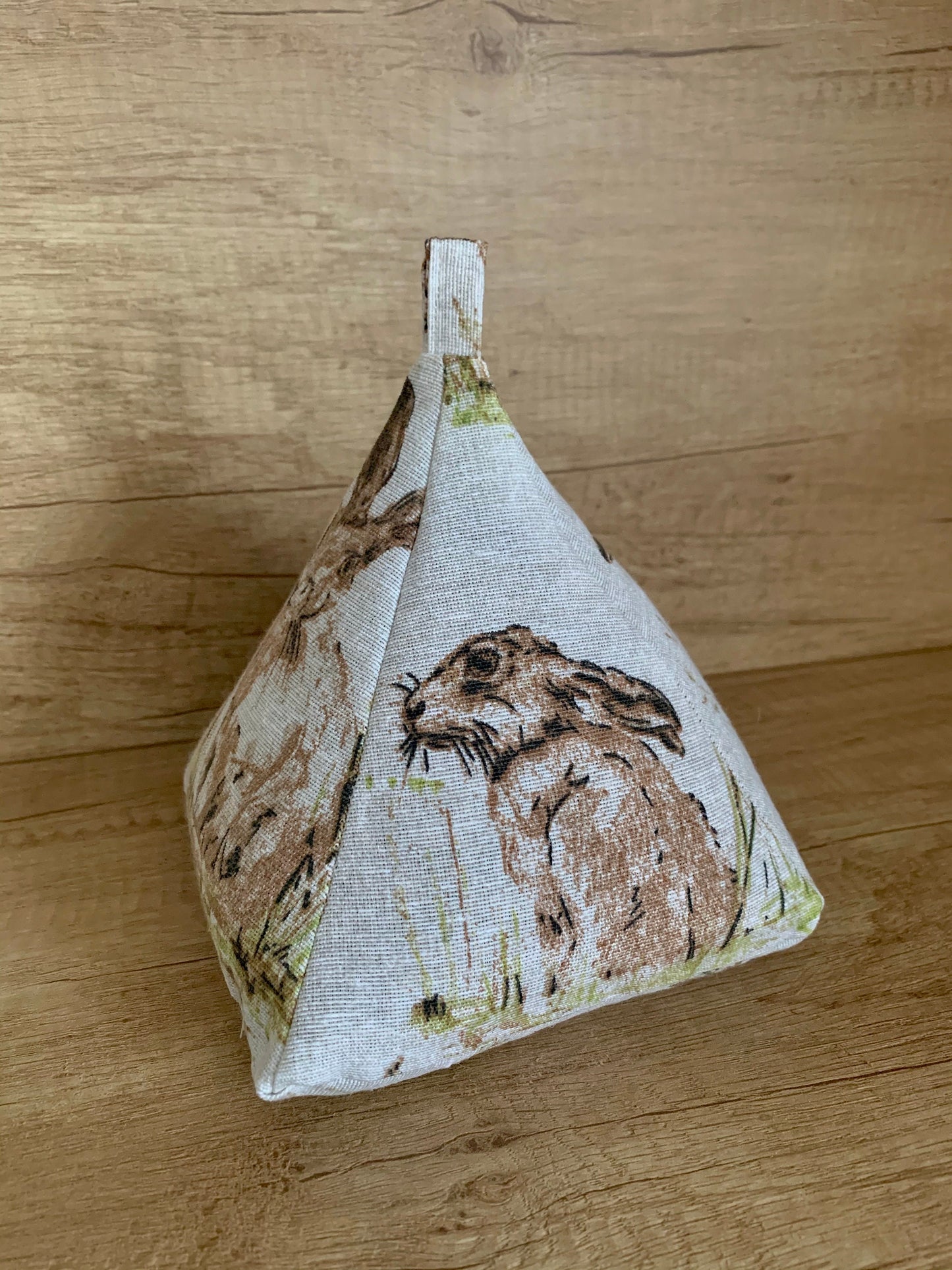Wild Hare Rabbit Woodland Print Filled Pyramid Door Stop Fabric Weighted