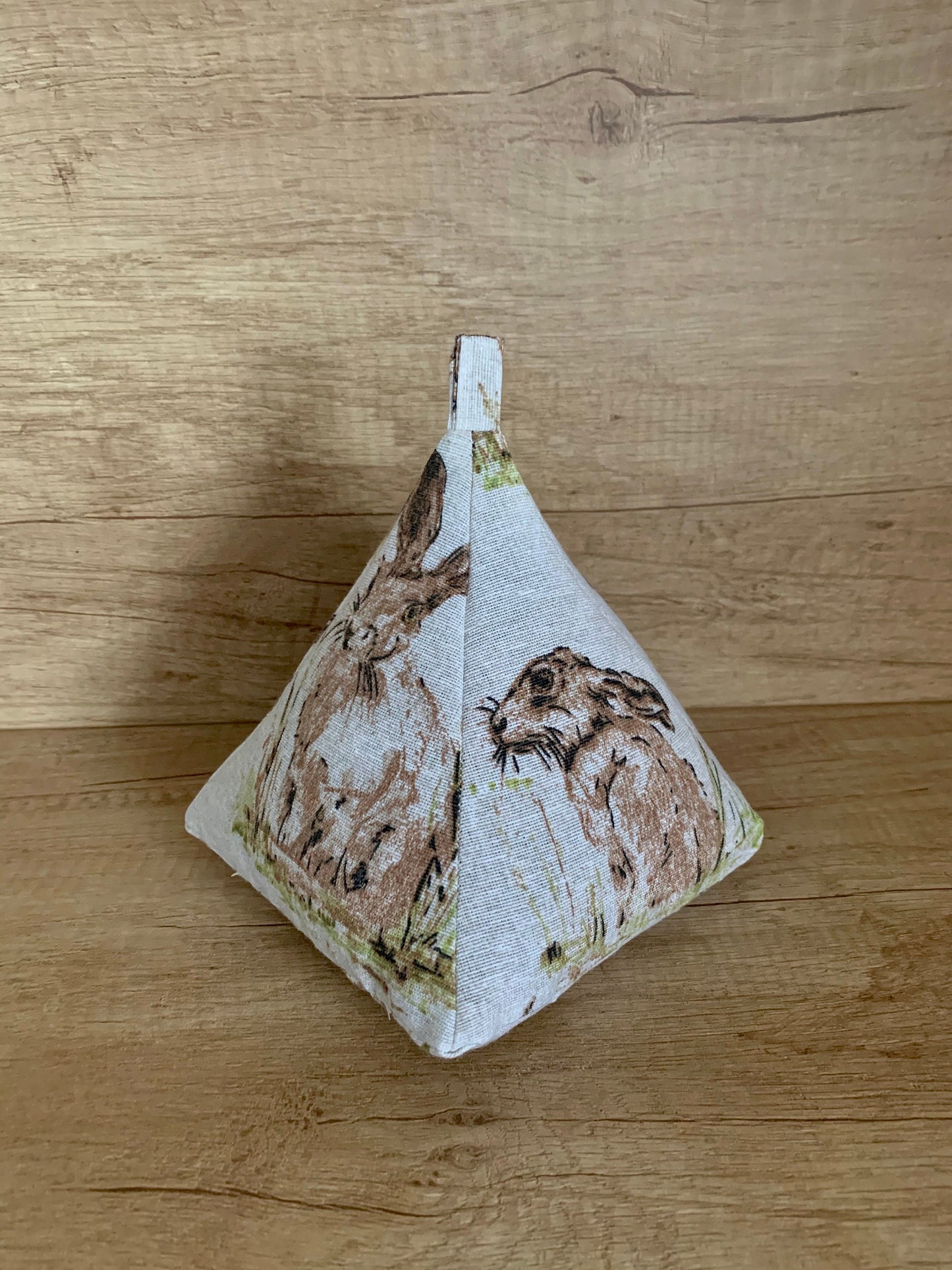 Wild Hare Rabbit Woodland Print Filled Pyramid Door Stop Fabric Weighted