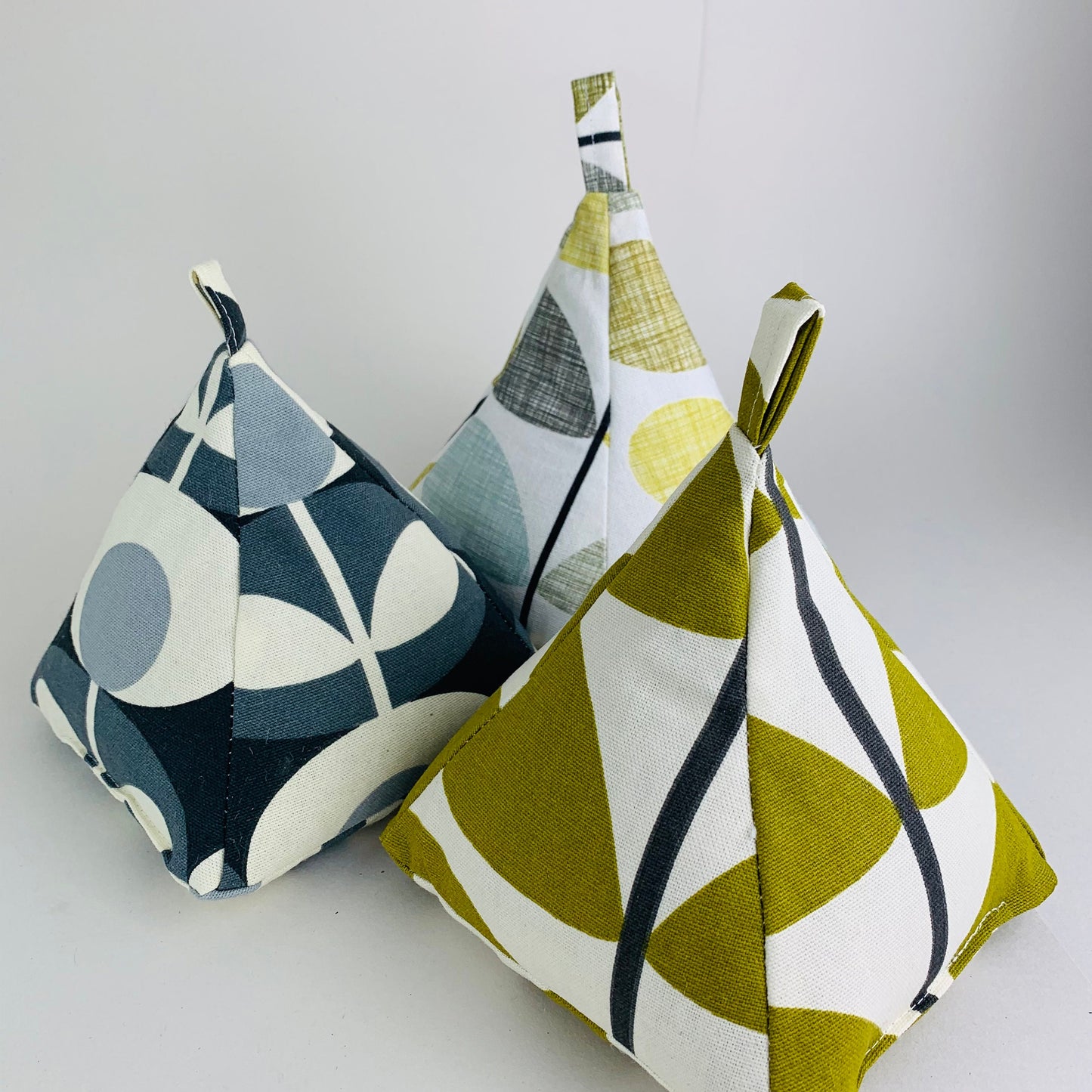 Grey & Orange Stem Door Stop Large Wheat Filled Pyramid, Modern Retro Home Decor Fabric Weight, Orla Kiely Print