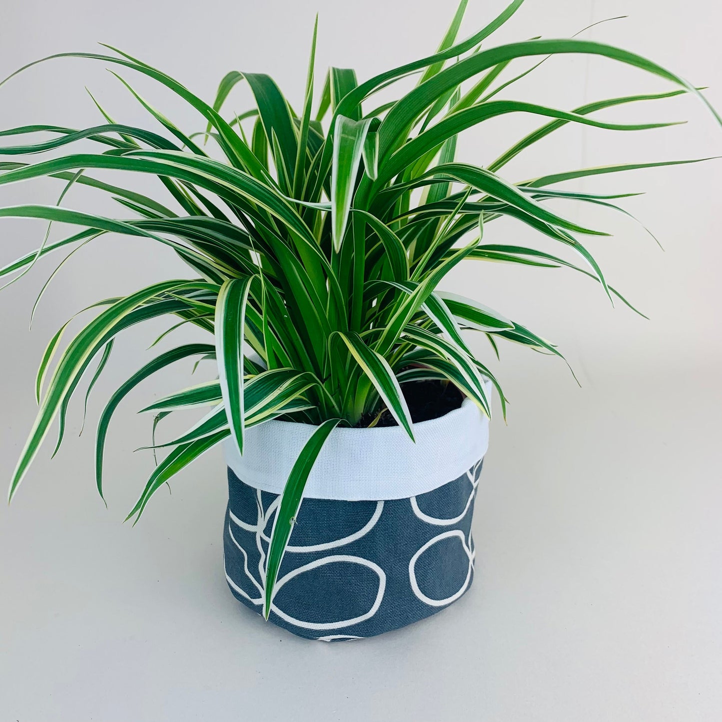 Cool Grey Stem Scandi Print Plant Pot Cover, Linen Storage Basket, Mid Century, House Plant Cover, Indoor Planter, Housewarming Gift