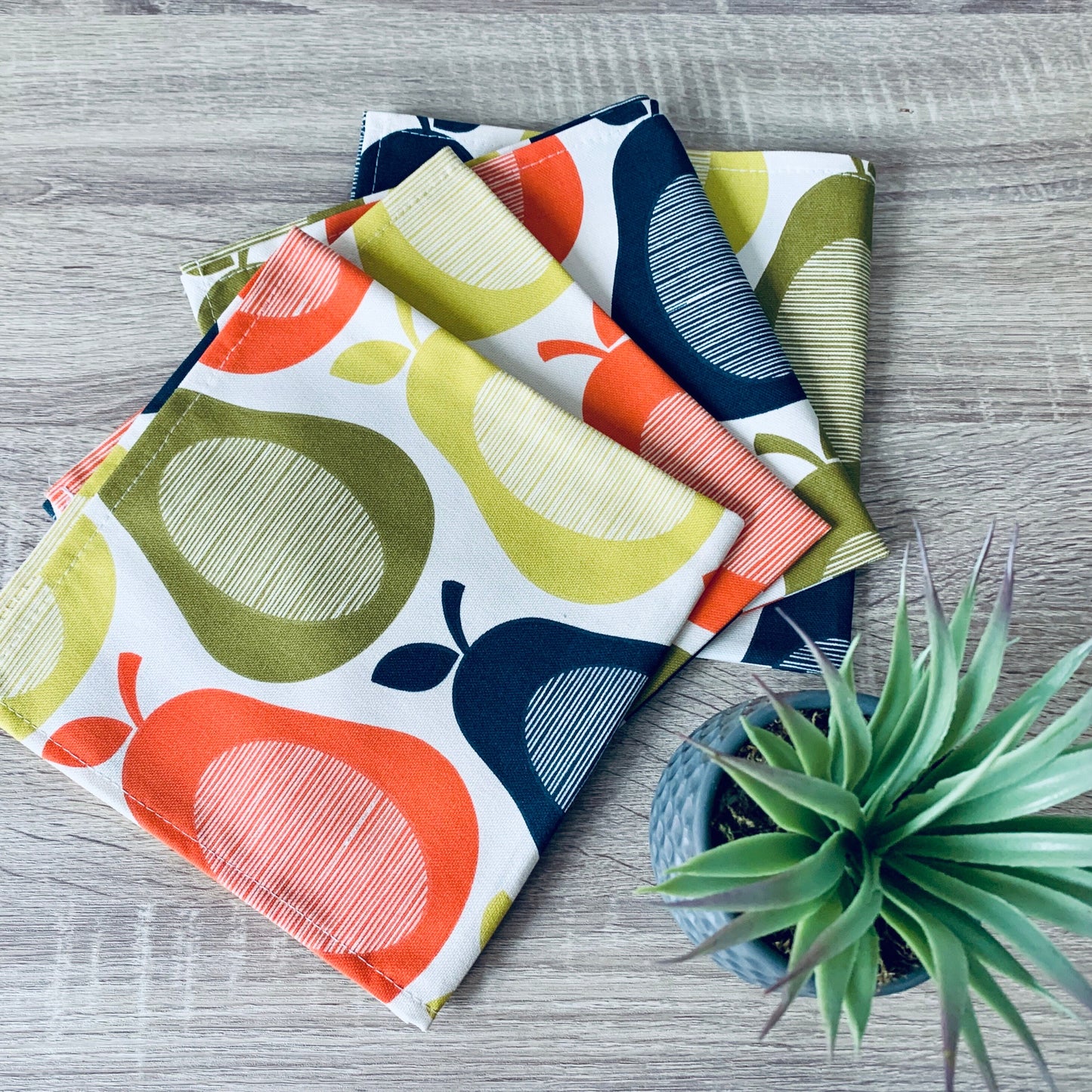 Colourful Pear Print Placemats, Napkins, BBQ Outdoor Dining, Bright Summer Table Linen, Retro kitchen accessories