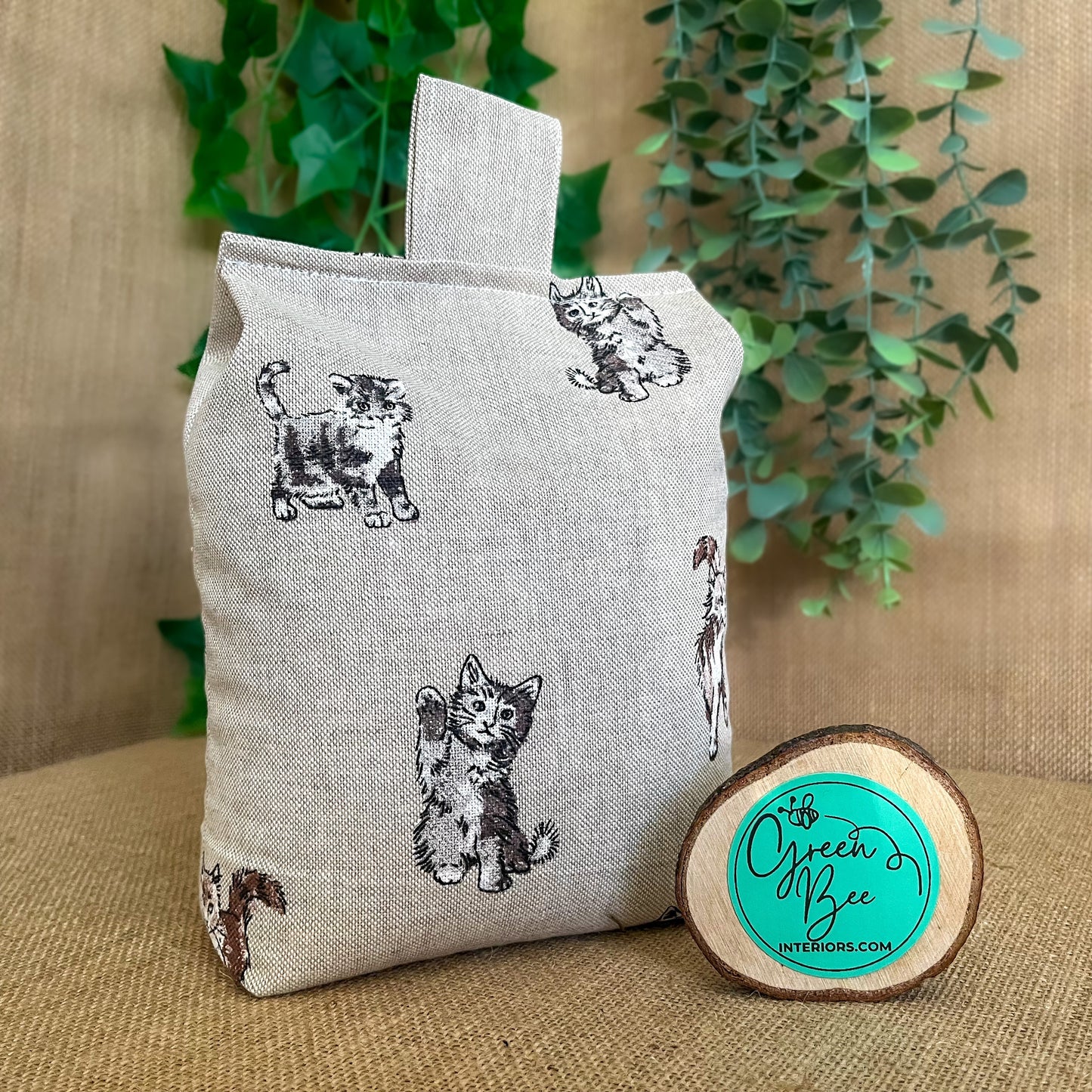 Large Cat Printed Linen Door Stop: Farmhouse Charm Fabric Home Decor (Filled or Fill at Home)