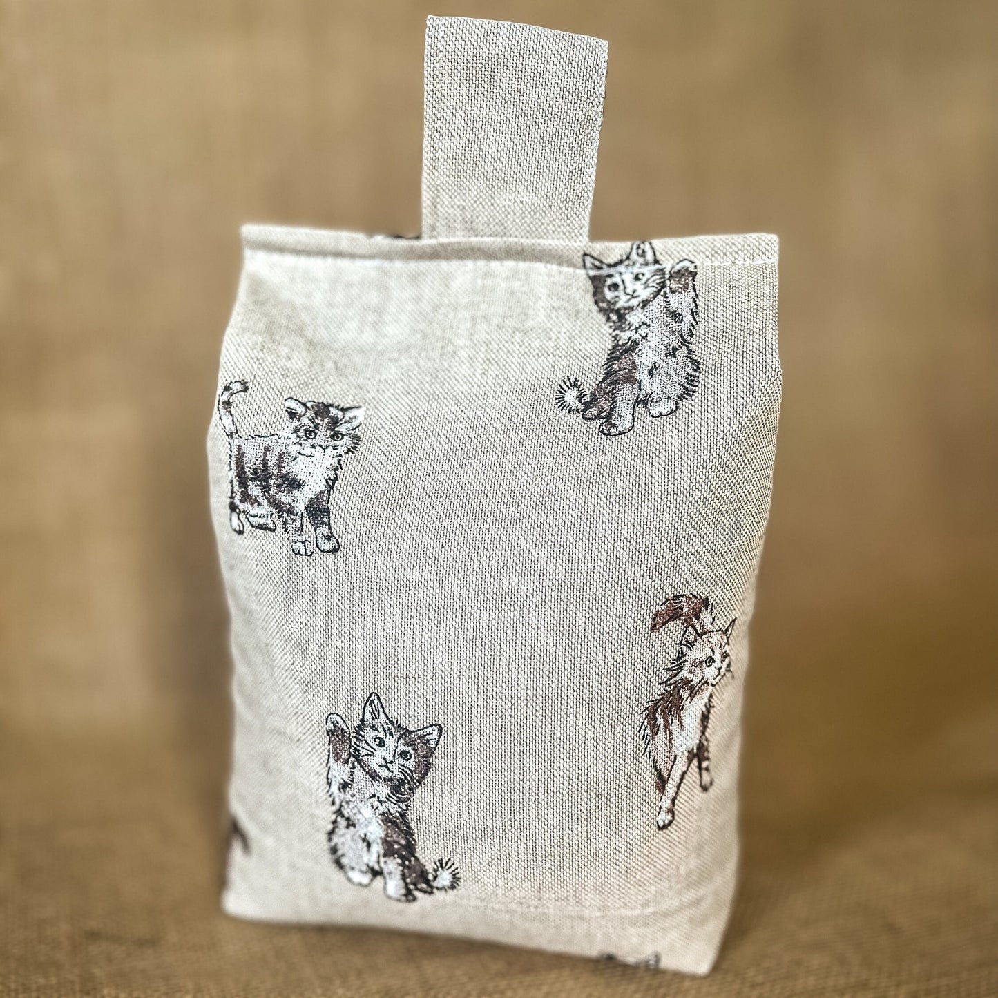 Large Cat Printed Linen Door Stop: Farmhouse Charm Fabric Home Decor (Filled or Fill at Home)