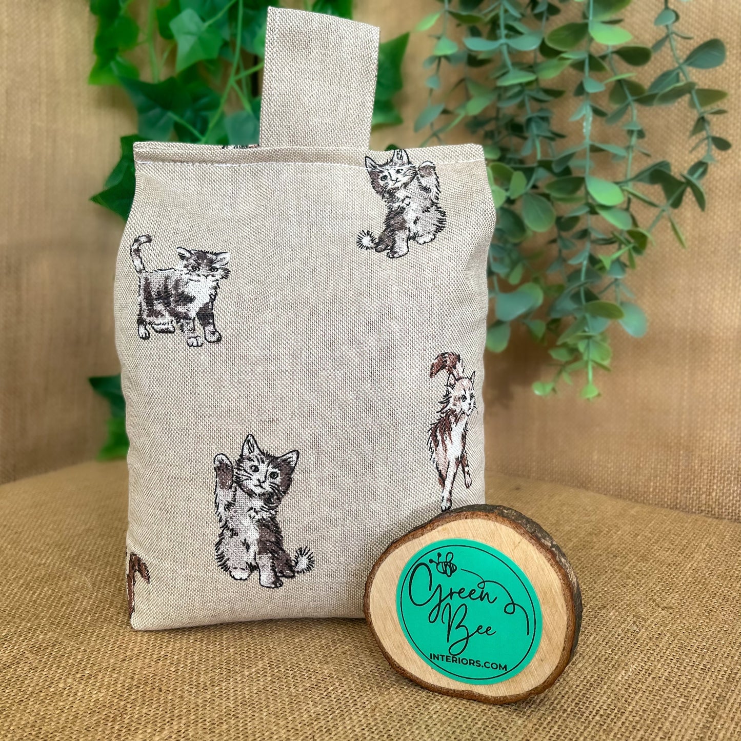 Large Cat Printed Linen Door Stop: Farmhouse Charm Fabric Home Decor (Filled or Fill at Home)