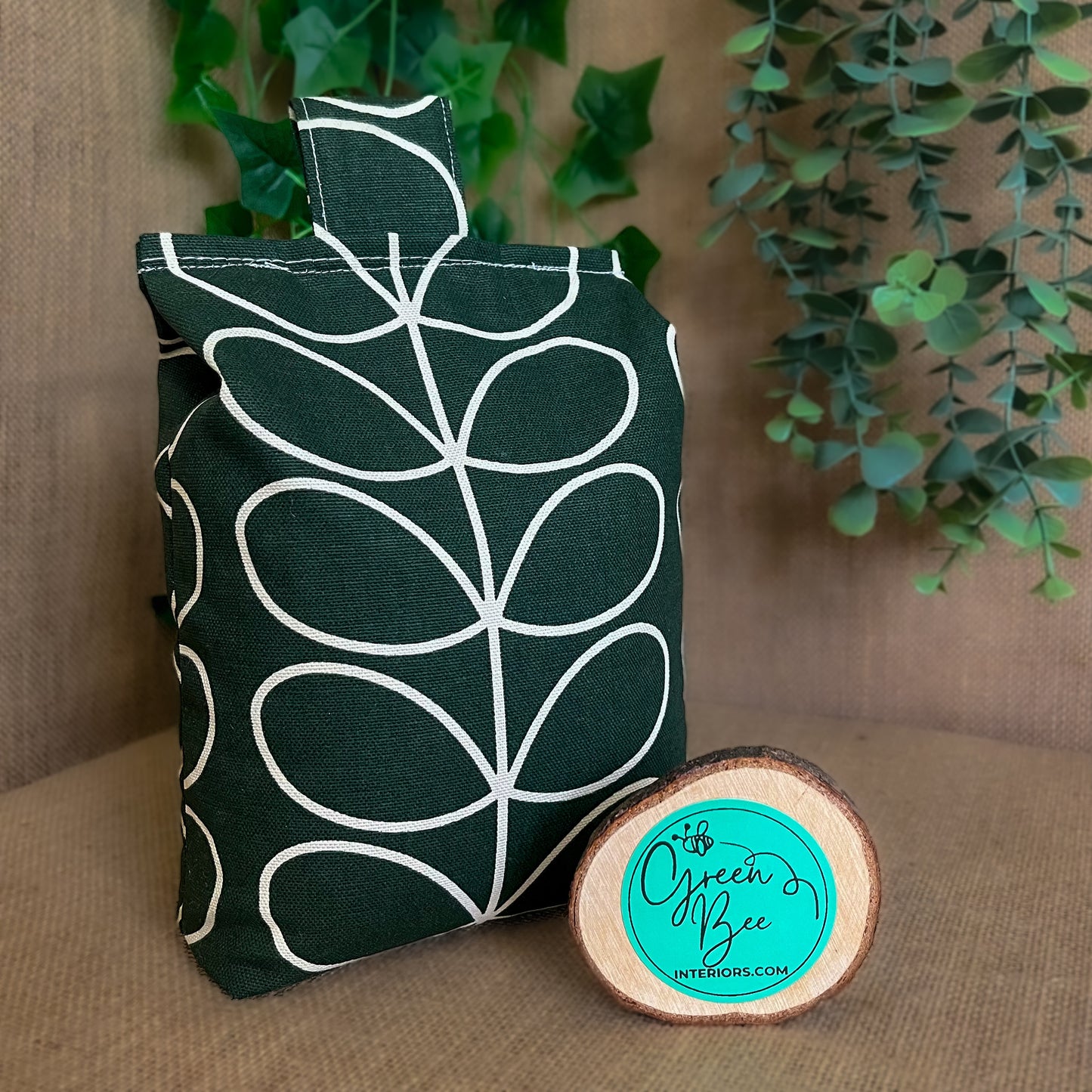 Large Evergreen Linear Stem Print Door Stop: Vintage Retro Style Fabric Home Decor (Filled or Fill at Home) Orla Kiely