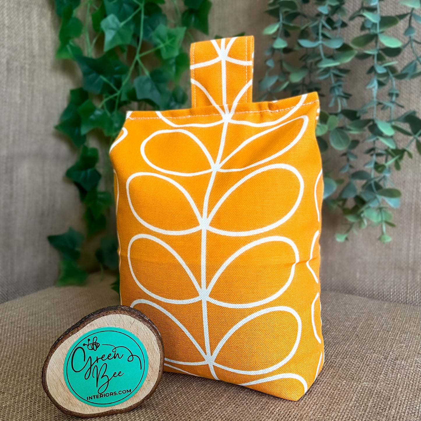 Large Papaya Orange Stem Print Door Stop: Modern Retro Accents Fabric Home Decor (Filled or Fill at Home) Orla Kiely