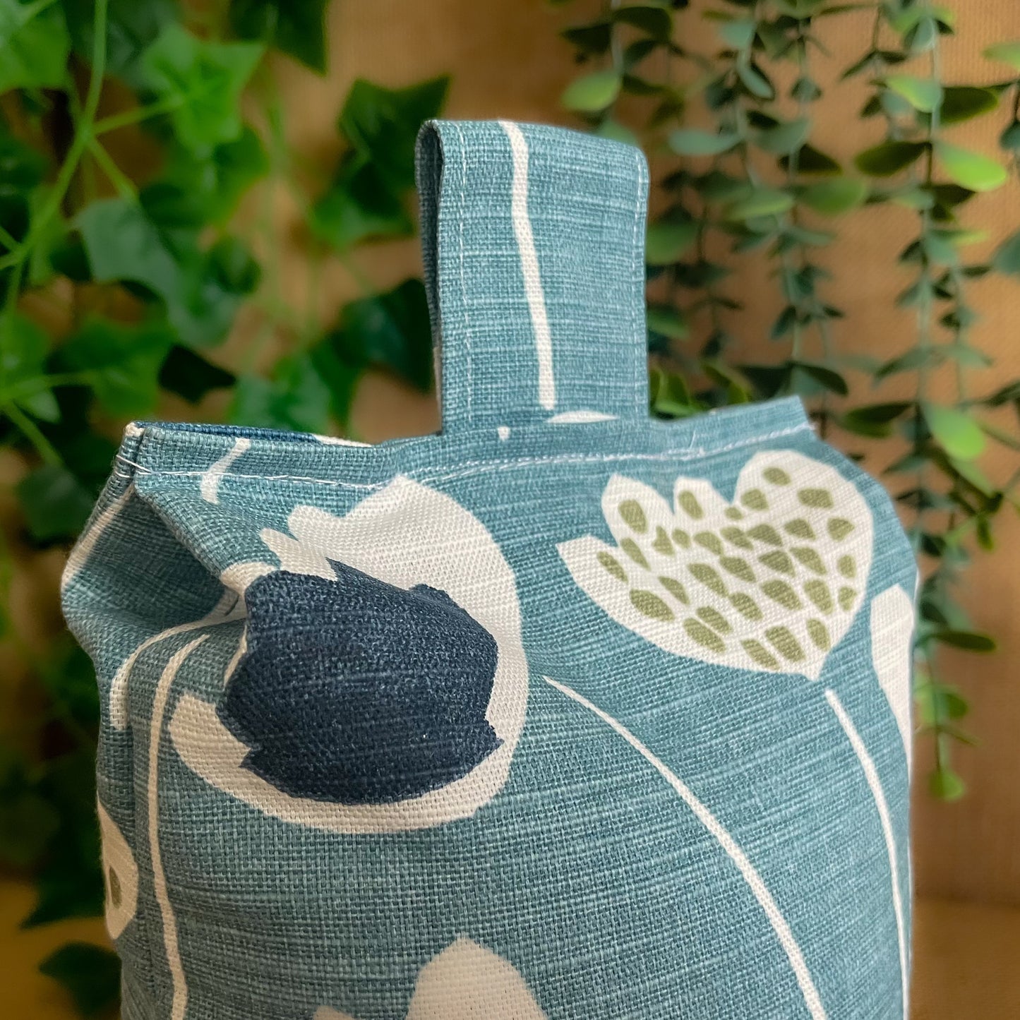 Large Blue Scandi Floral Print Door Stop: Modern Retro Accents Fabric Home Decor (Filled or Fill at Home)