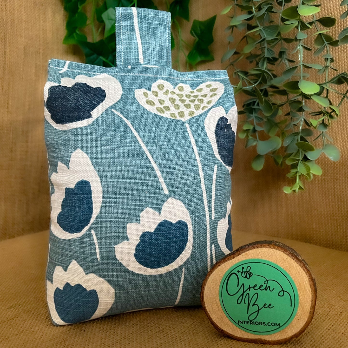 Large Blue Scandi Floral Print Door Stop: Modern Retro Accents Fabric Home Decor (Filled or Fill at Home)