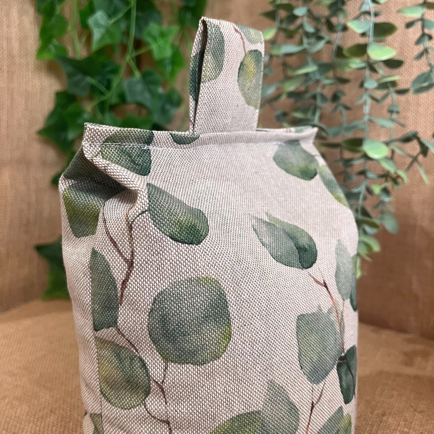 Large Linen Eucalyptus Print Door Stop: Farmhouse Charm Fabric Home Decor (Filled or Fill at Home)