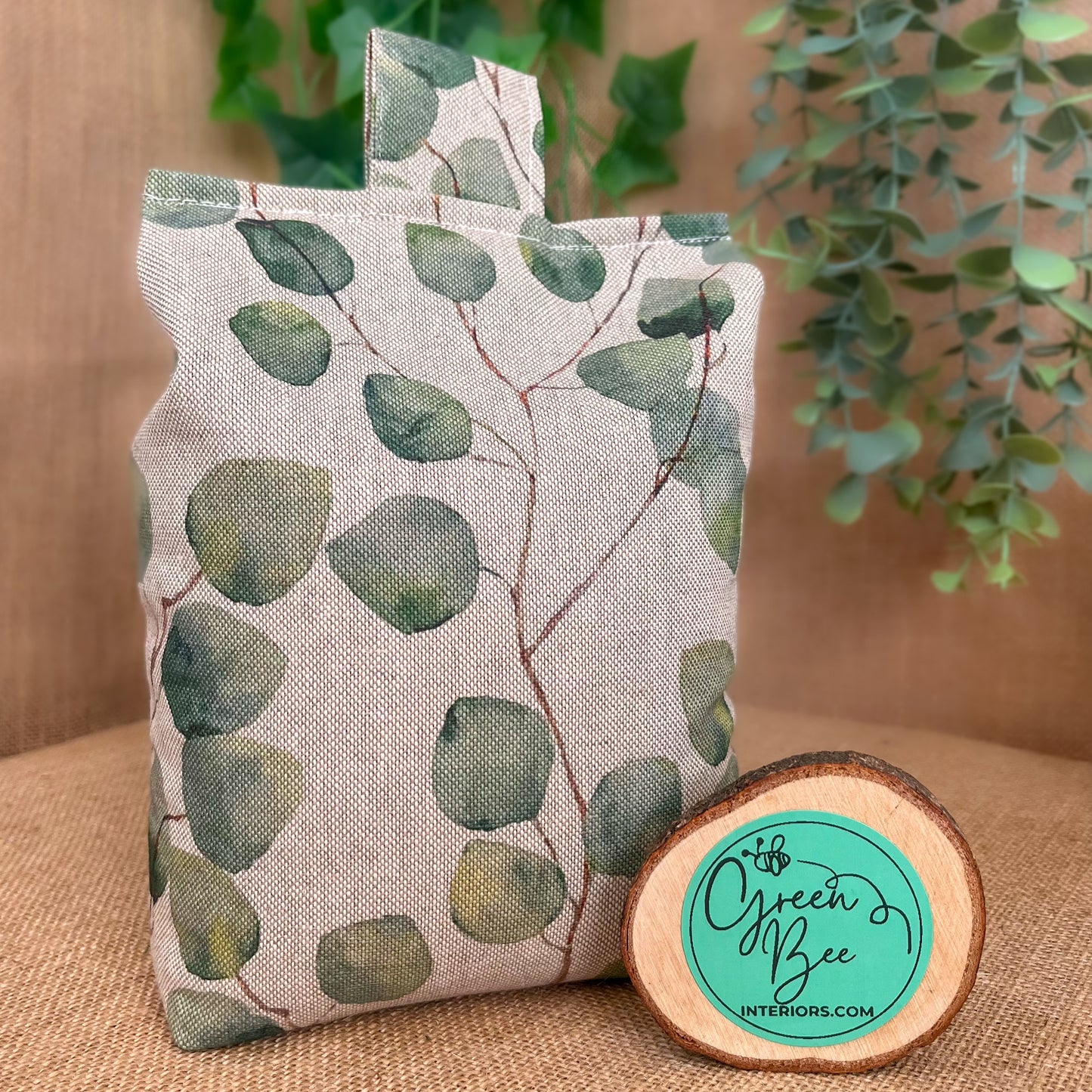 Large Linen Eucalyptus Print Door Stop: Farmhouse Charm Fabric Home Decor (Filled or Fill at Home)