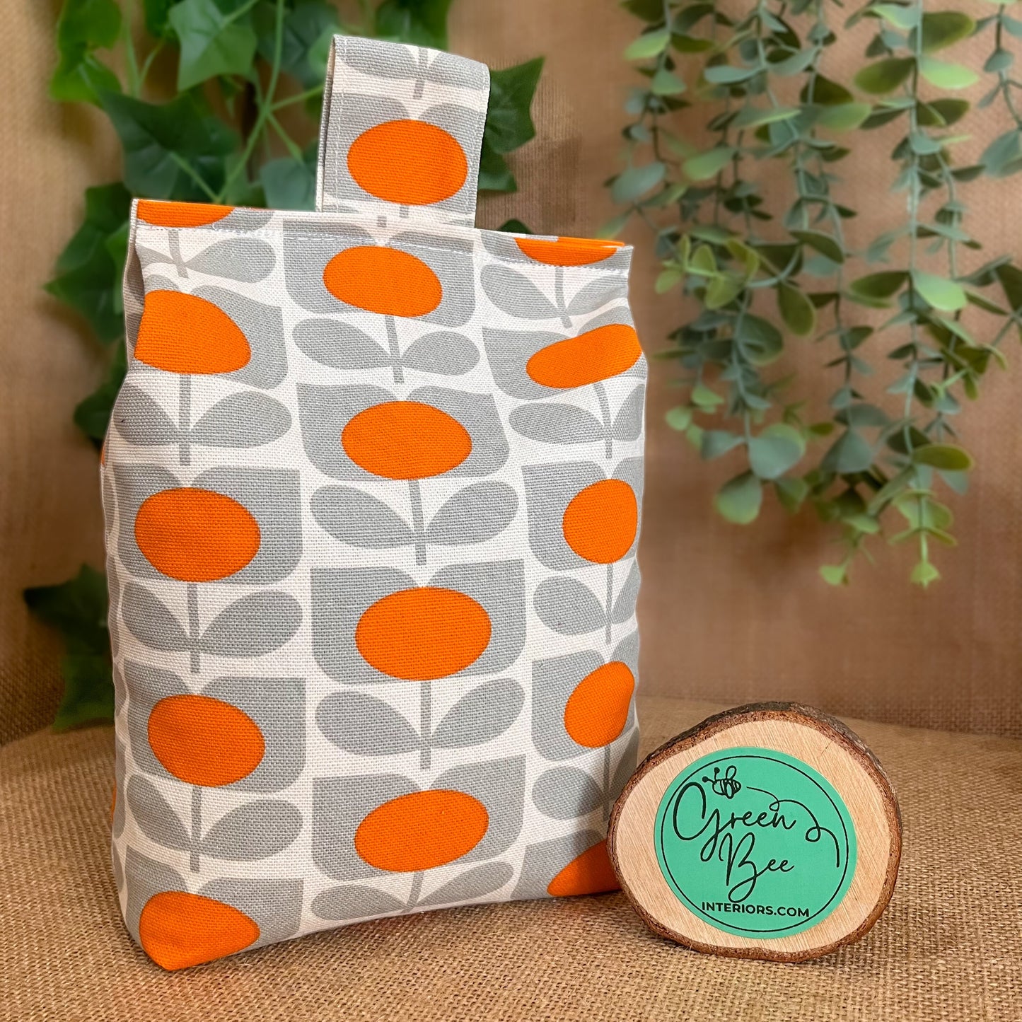 Large Orange Grey Sweet Pea Fabric Door Stop: Rustic Elegance for Home Decor (Filled or Fill at Home) Orla Kiely