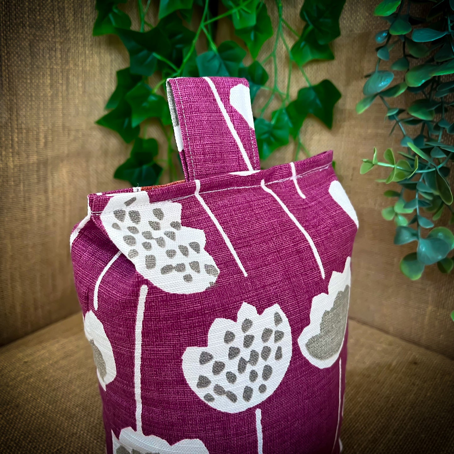 Large Plum Purple Scandi Floral Print Door Stop: Modern Retro Accents Fabric Home Decor (Filled or Fill at Home)
