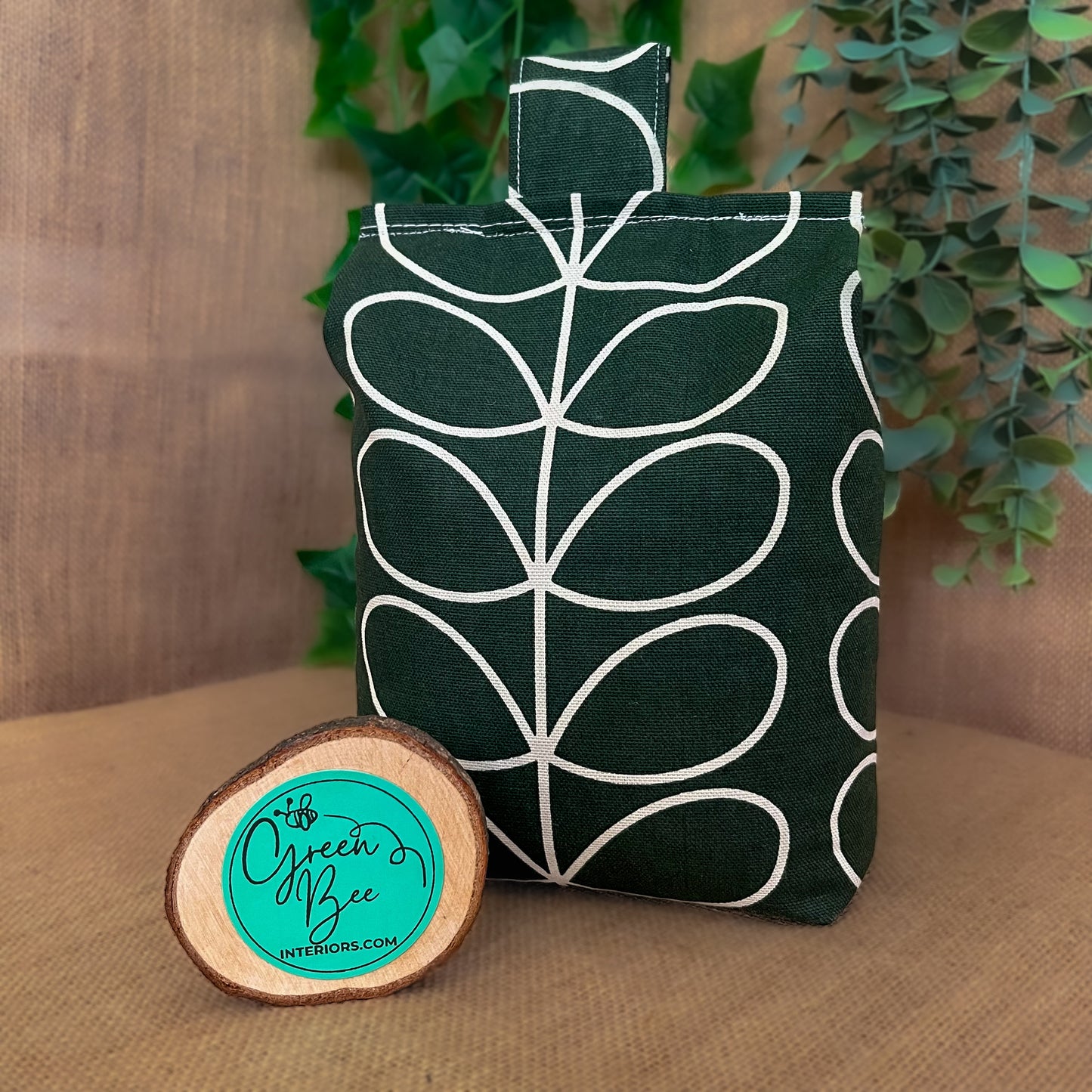 Large Evergreen Linear Stem Print Door Stop: Vintage Retro Style Fabric Home Decor (Filled or Fill at Home) Orla Kiely
