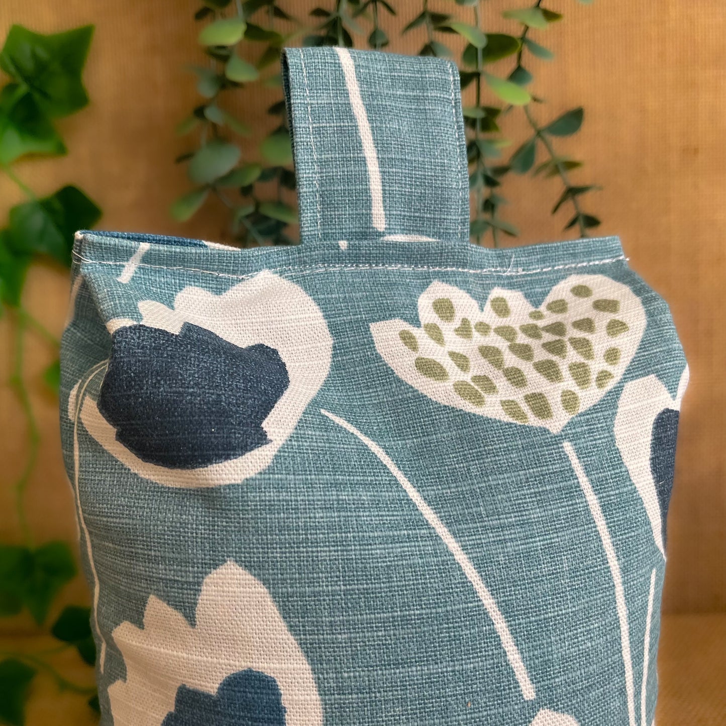 Large Blue Scandi Floral Print Door Stop: Modern Retro Accents Fabric Home Decor (Filled or Fill at Home)