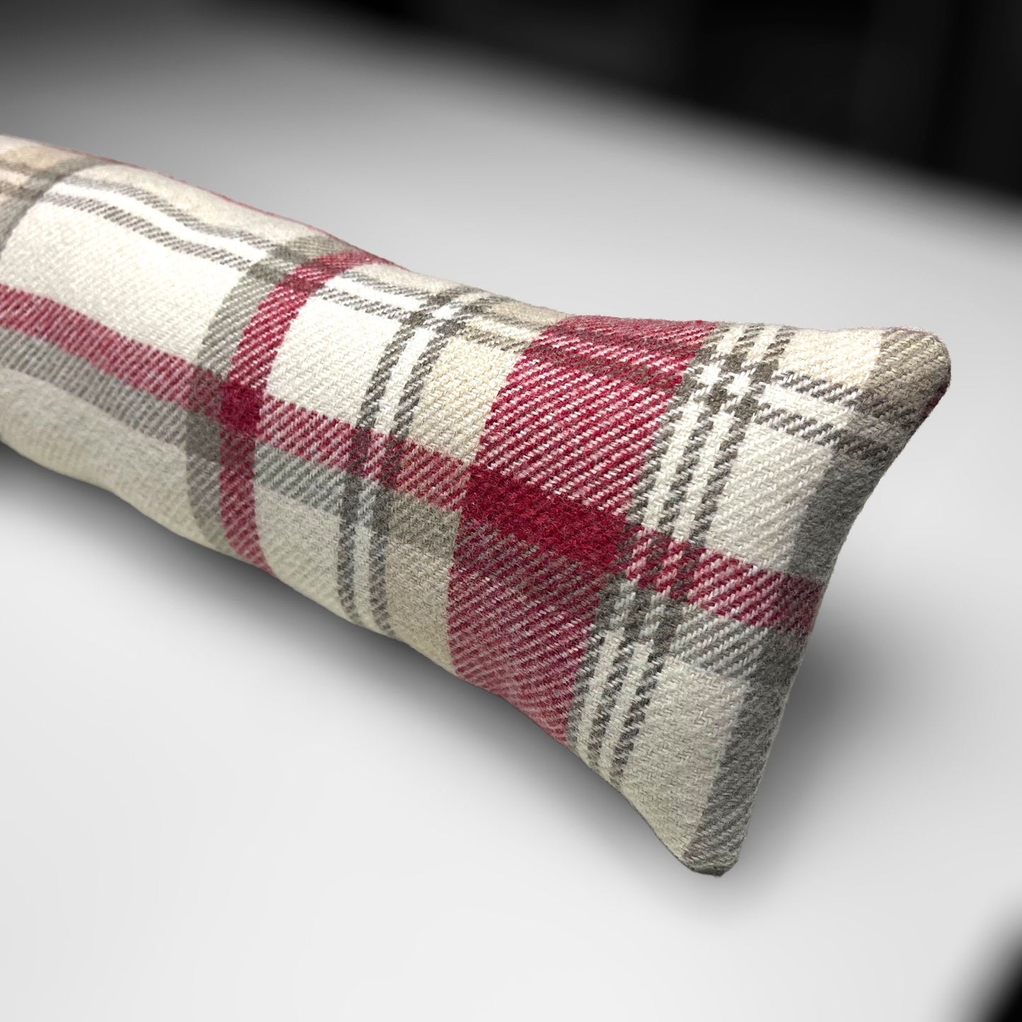 Red & Cream Wool Tartan Draught Excluder – Weighted, Cozy Farmhouse Decor