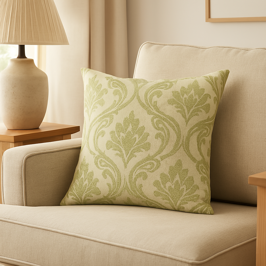 Handmade Leyburn Citrus Cushion Cover – Vibrant Damask Design