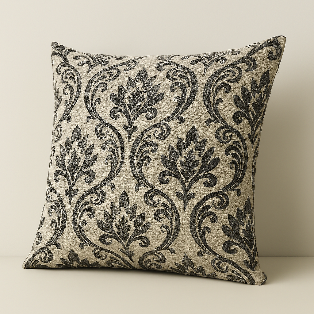 Handmade Leyburn Charcoal Cushion Cover – Elegant Damask Design