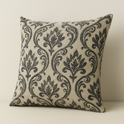 Handmade Leyburn Charcoal Cushion Cover – Elegant Damask Design