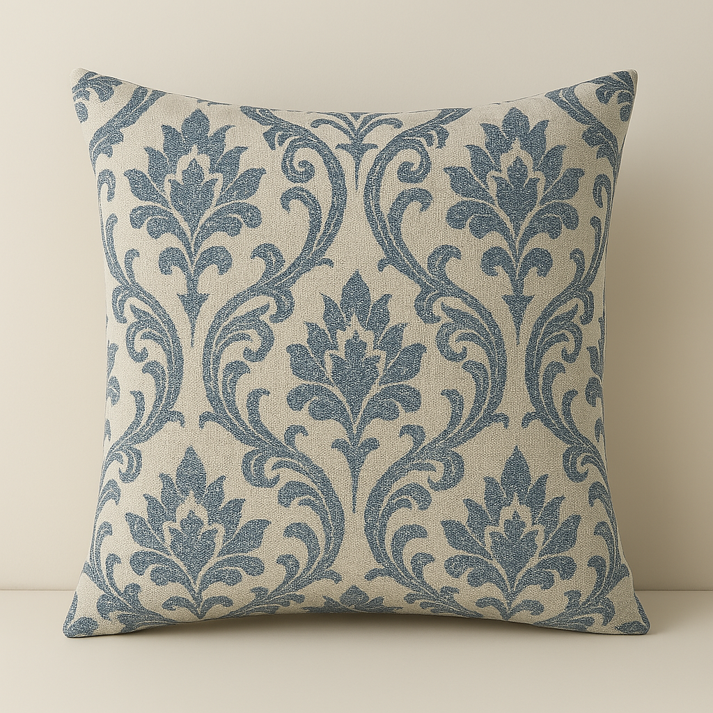 Handmade Leyburn Denim Cushion Cover – Classic Blue Damask Damask Style