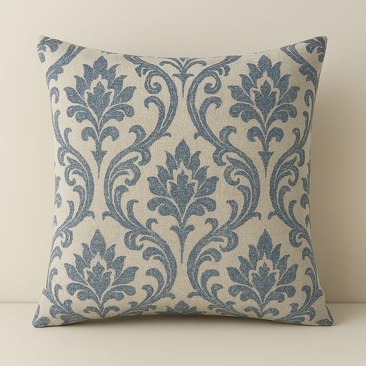Handmade Leyburn Denim Cushion Cover – Classic Blue Damask Damask Style