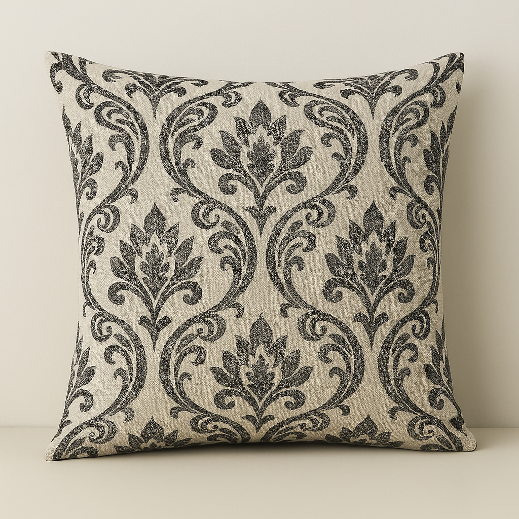 Handmade Leyburn Charcoal Cushion Cover – Elegant Damask Design