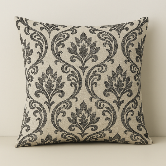 Handmade Leyburn Charcoal Cushion Cover – Elegant Damask Design