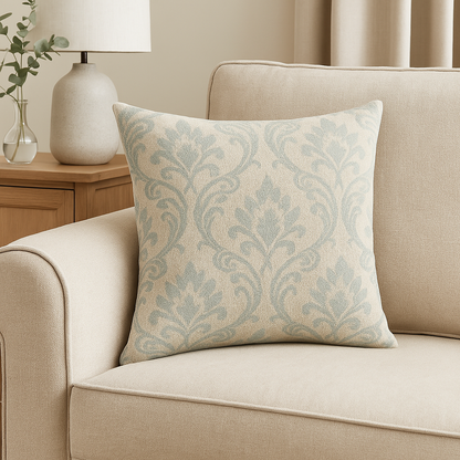 Handmade Leyburn Duckegg Cushion Cover – Soft Damask Accent