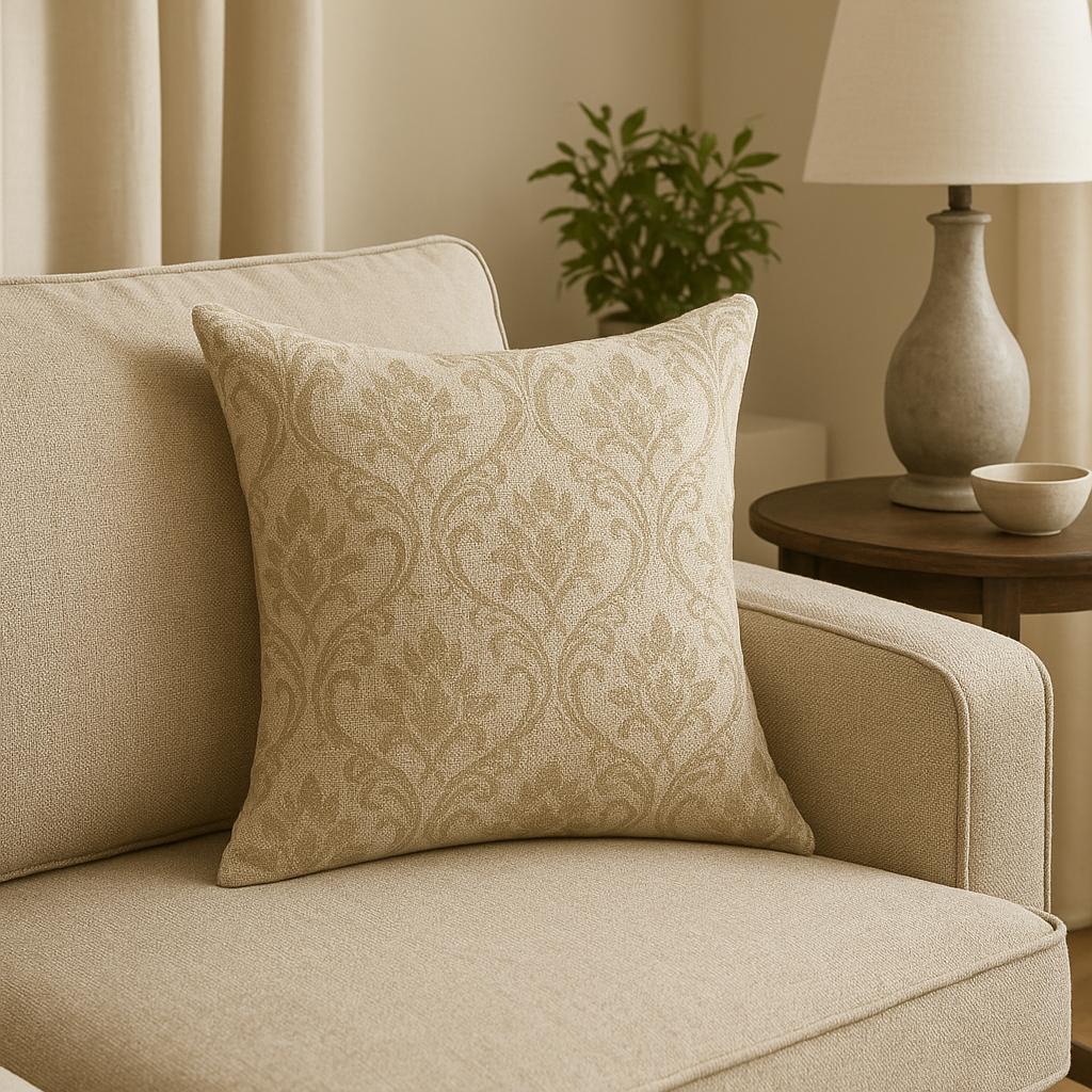 Handmade Leyburn Natural Cushion Cover – Classic Damask Style