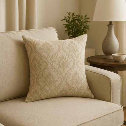 Handmade Leyburn Natural Cushion Cover – Classic Damask Style
