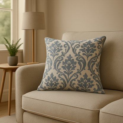 Handmade Leyburn Denim Cushion Cover – Classic Blue Damask Damask Style