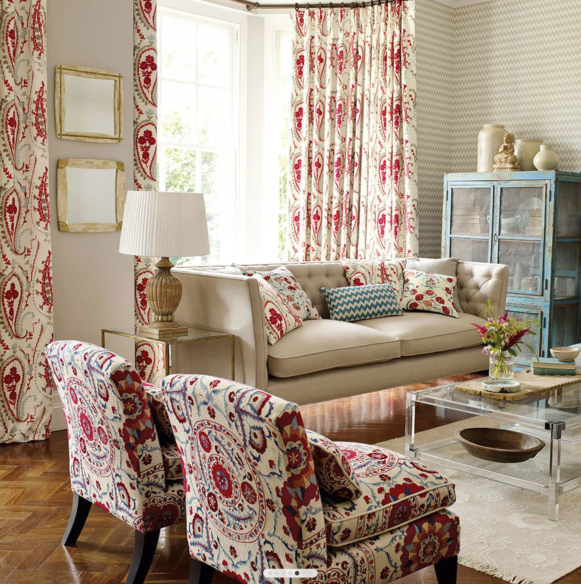 Sanderson Ottoman Flowers Cherry/Indigo Roman Blind