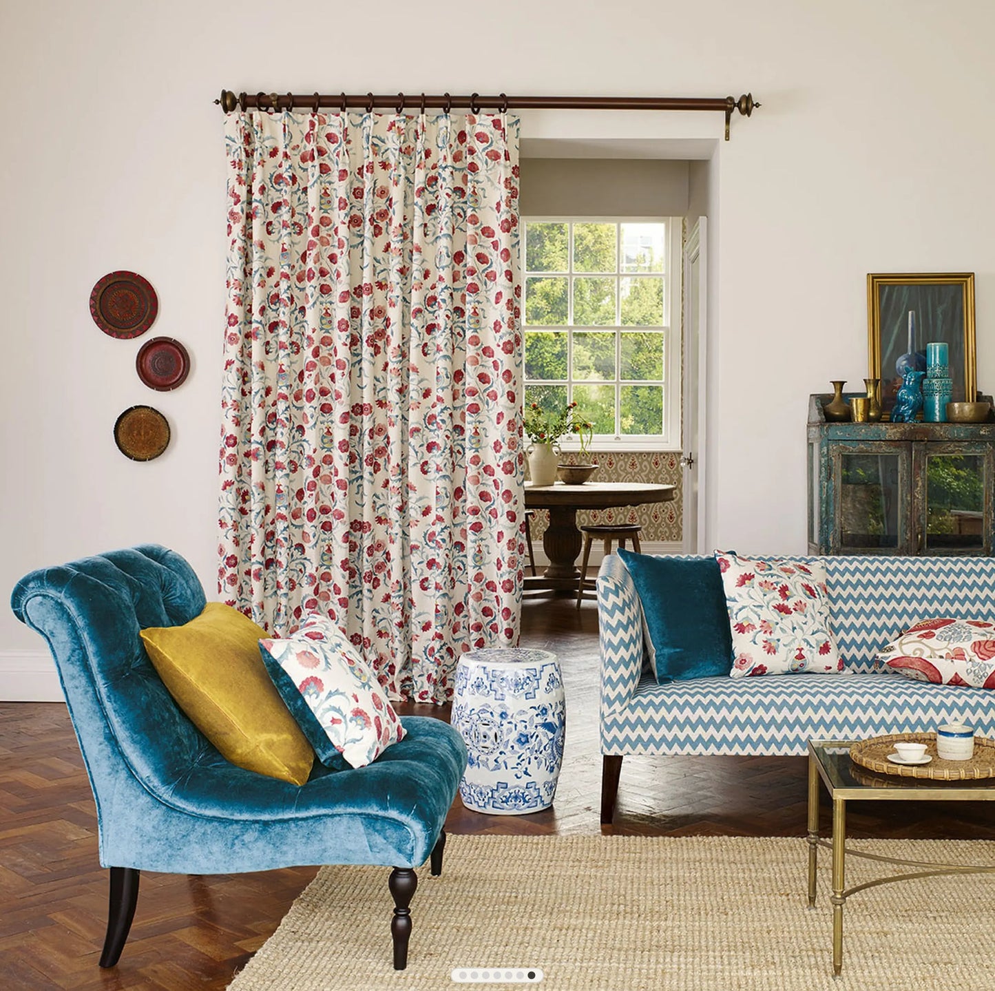 Sanderson Ottoman Flowers Cherry/Indigo Roman Blind