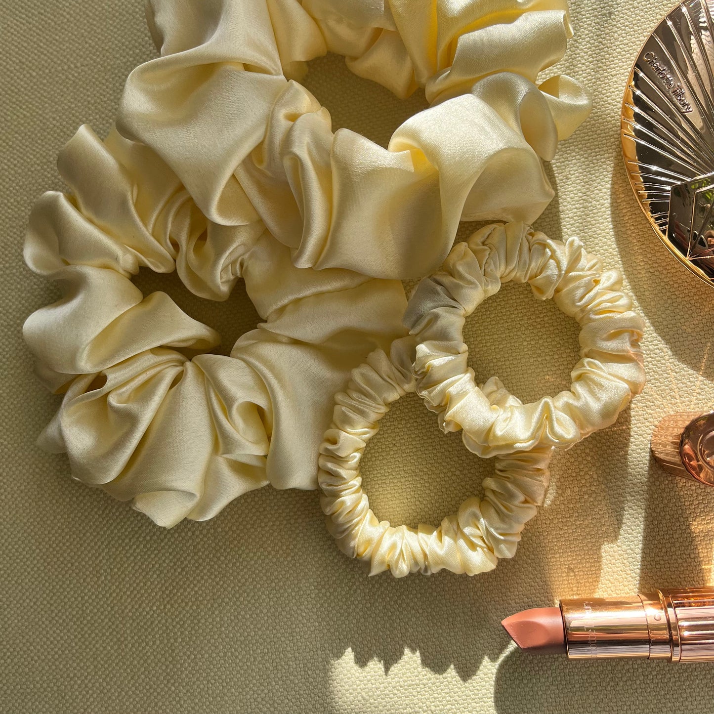 Cream Satin Scrunchies Set - Handmade Silk Hair Accessories