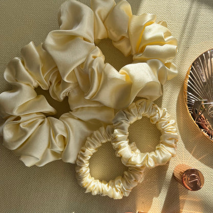 Cream Satin Scrunchies Set - Handmade Silk Hair Accessories