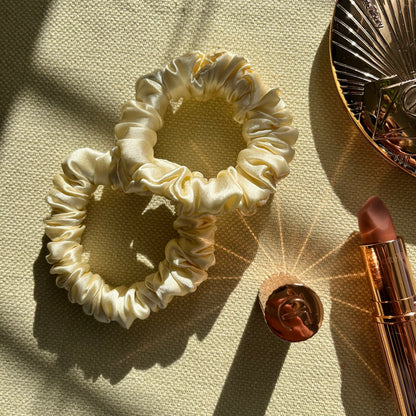 Cream Satin Scrunchies Set - Handmade Silk Hair Accessories