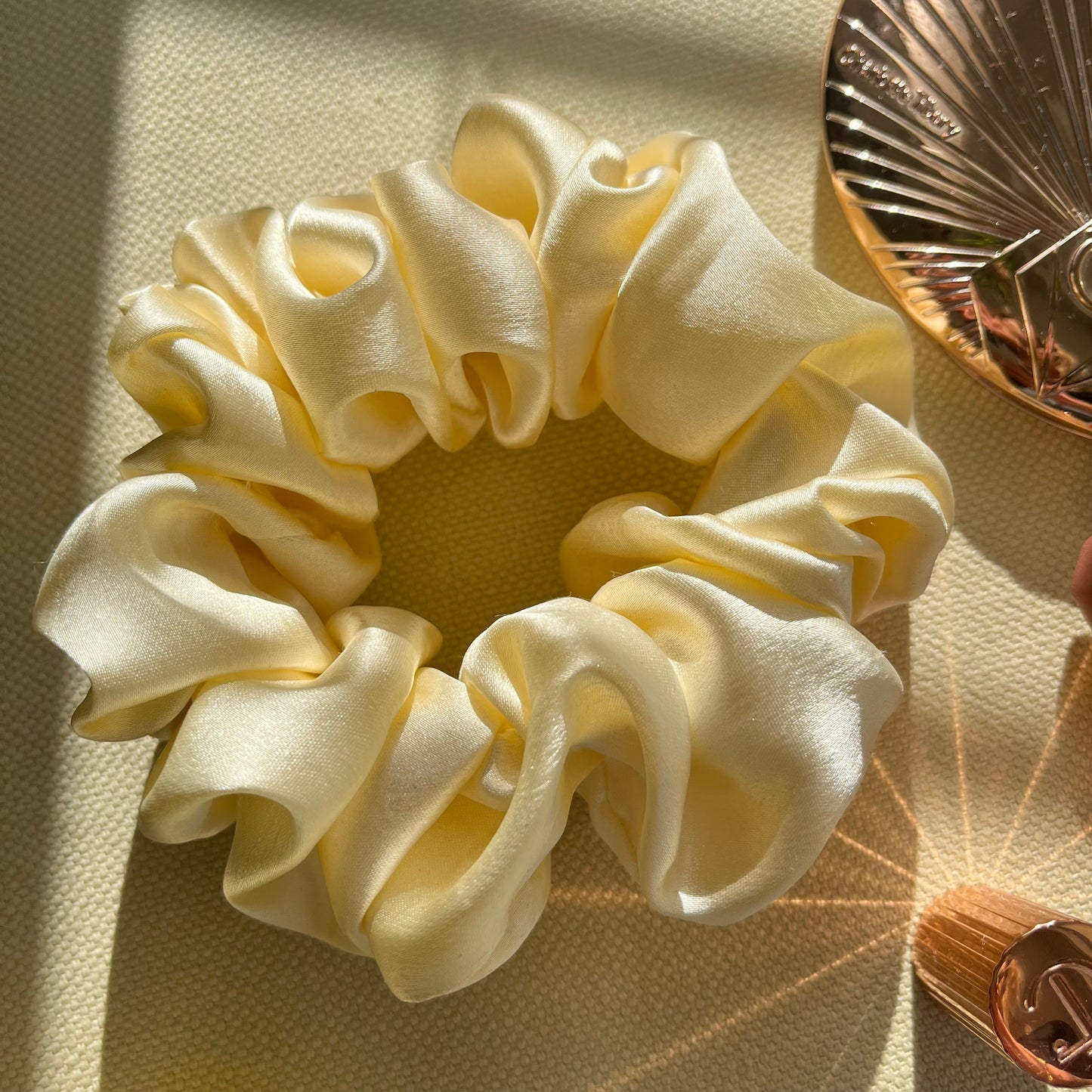 Cream Satin Scrunchies Set - Handmade Silk Hair Accessories