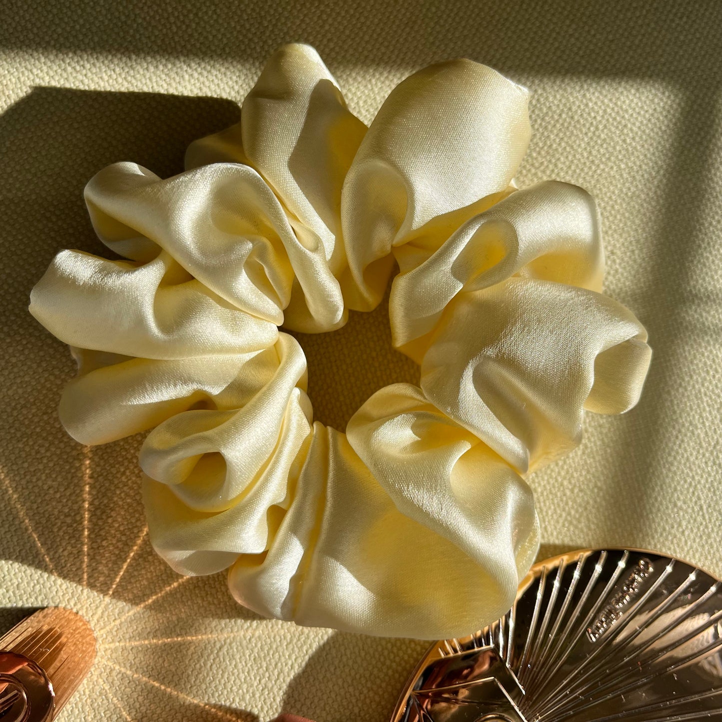 Cream Satin Scrunchies Set - Handmade Silk Hair Accessories