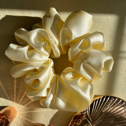 Cream Satin Scrunchies Set - Handmade Silk Hair Accessories