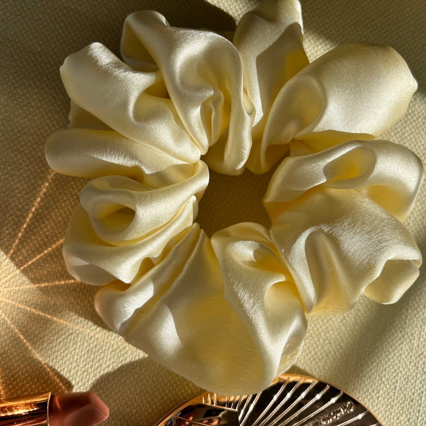 Cream Satin Scrunchies Set - Handmade Silk Hair Accessories