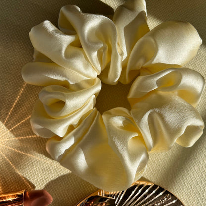 Cream Satin Scrunchies Set - Handmade Silk Hair Accessories